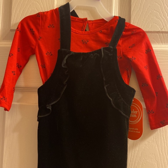 Wonder Nation Baby Girls 2 piece Overall and Bodysuit Outfit set; size: 0-3M,12M - Picture 2 of 5